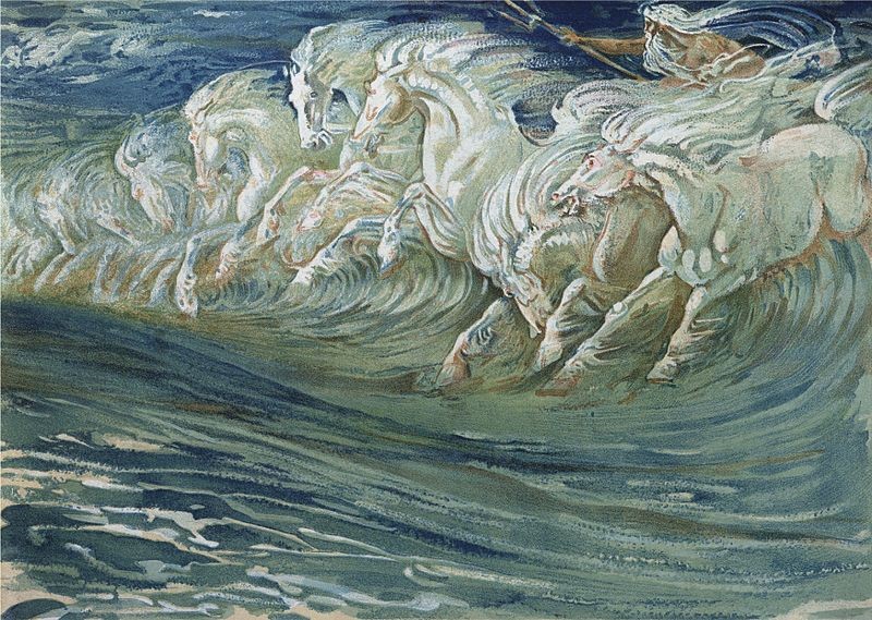 1910 lithograph of Neptune’s Horses by Walter Crane